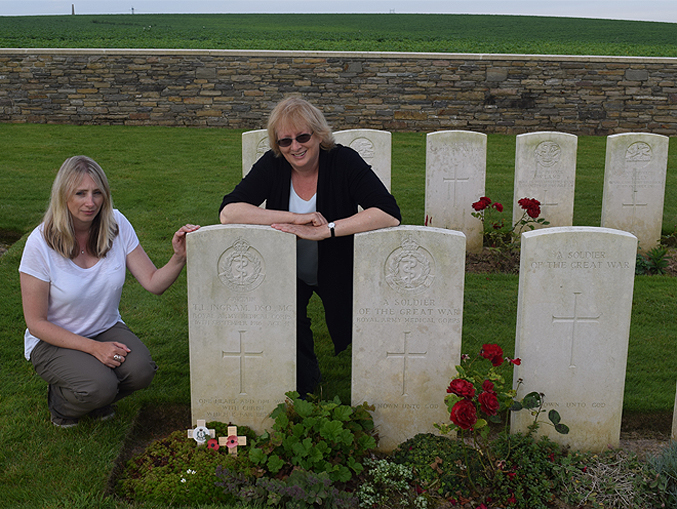 His Great Niece and Great, Great Niece visiting his headstone in July 2016